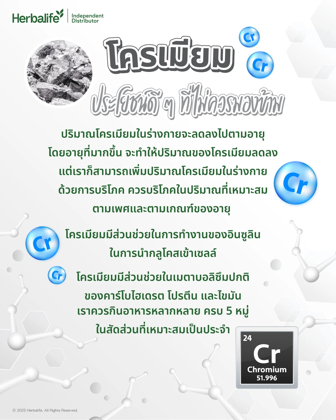 อินโฟกราฟิกแร่ธาตุโครเมียม พร้อมสัญลักษณ์ธาตุ Cr