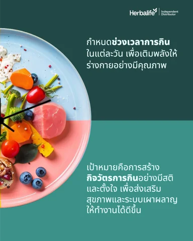 A yellow plate of food with clock hands and the words: reset your body clock for a fresh start every day (2/4)