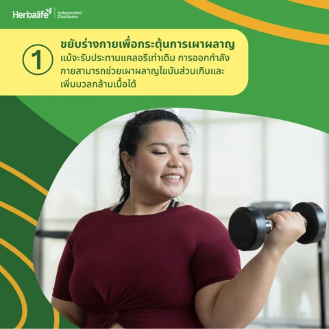 ผู้หญิงยืดเหยียดร่างกายกลางแจ้ง พร้อมข้อความ ควบคุมน้ำหนักของคุณอย่างถูกวิธีและดีต่อสุขภาพ (6/10)