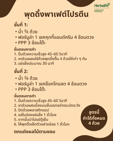 พุดดิ้งสองชั้นสีครีมและช็อกโกแลตในแก้วใส แต่งหน้าด้วยมะม่วงและสตรอว์เบอร์รี (2/2)
