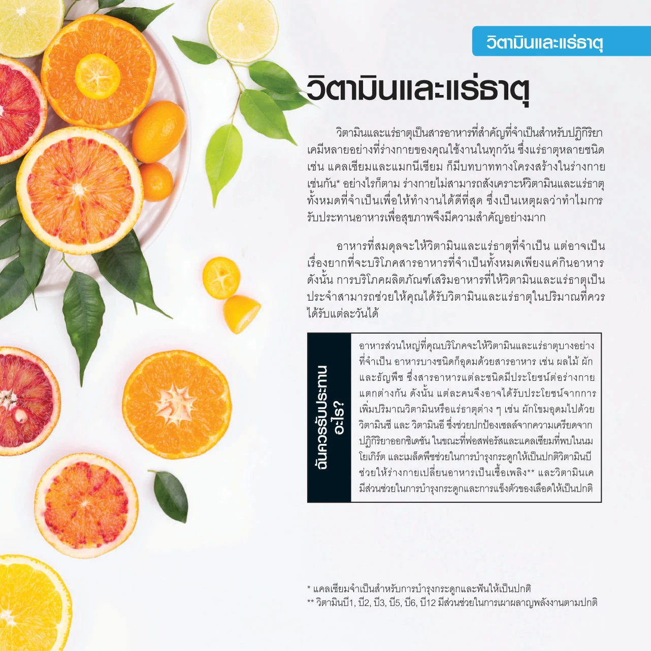 ส้ม เกรปฟรุต มะนาว และใบไม้สีเขียว วางบนพื้นสีขาว